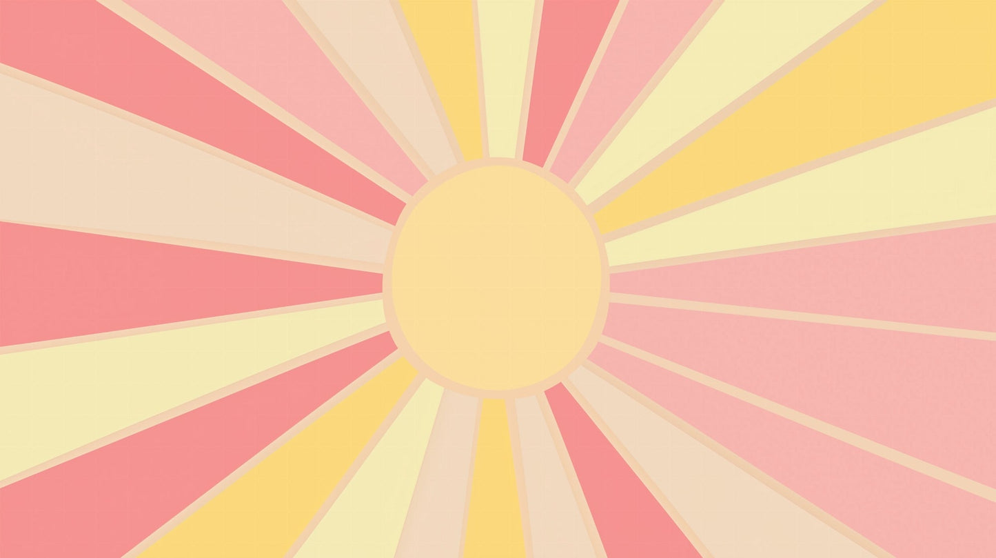 Kids-Mundo flat artwork of a pastel sunburst pattern in pink, coral, yellow and cream stripes.