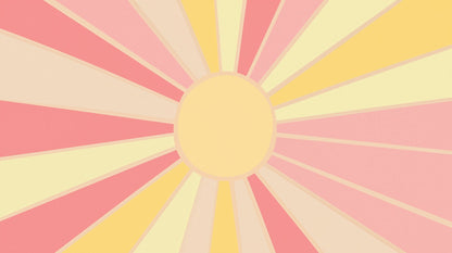 Kids-Mundo flat artwork of a pastel sunburst pattern in pink, coral, yellow and cream stripes.