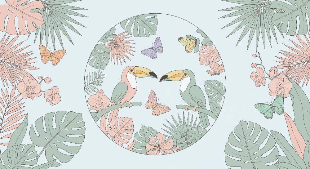 Pastel Toucans and Orchids Wall Mural