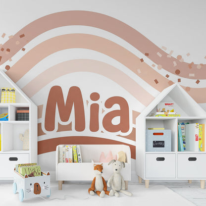 Kids-Mundo pastel wave wall mural styled above a bed in a kids bedroom