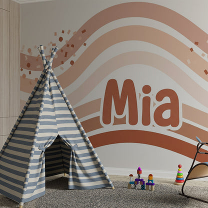 Kids-Mundo pastel confetti wave wall mural brightening a children's playroom