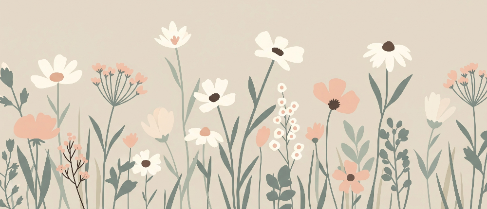 Flat artwork preview of the Kids-Mundo pastel wildflower meadow wall mural design