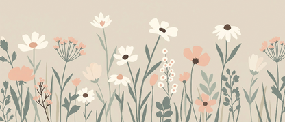 Flat artwork preview of the Kids-Mundo pastel wildflower meadow wall mural design