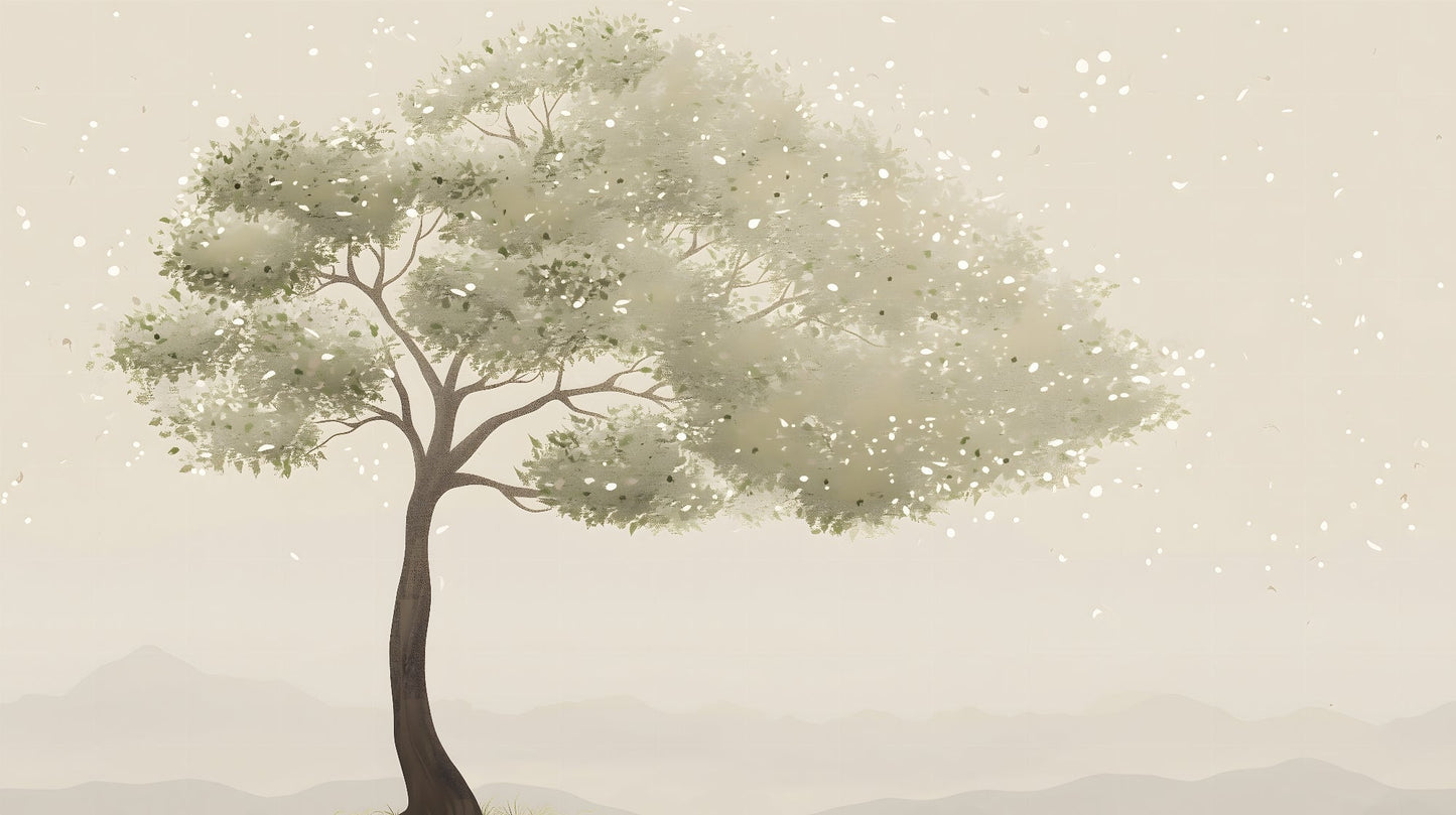 Flat artwork preview of the Kids-Mundo peaceful watercolour tree wall mural design
