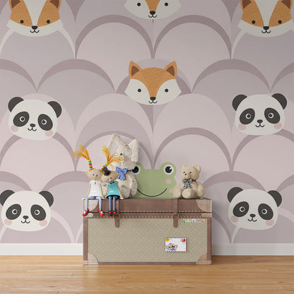 Kids-Mundo fox, panda and frog wall mural made to measure for a kids bedroom wall
