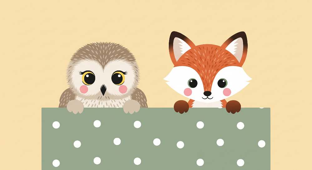 Peeking Owl and Fox Wall Mural