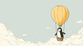 Detailed penguin balloon mural wallpaper design pattern with clouds by Kids-Mundo