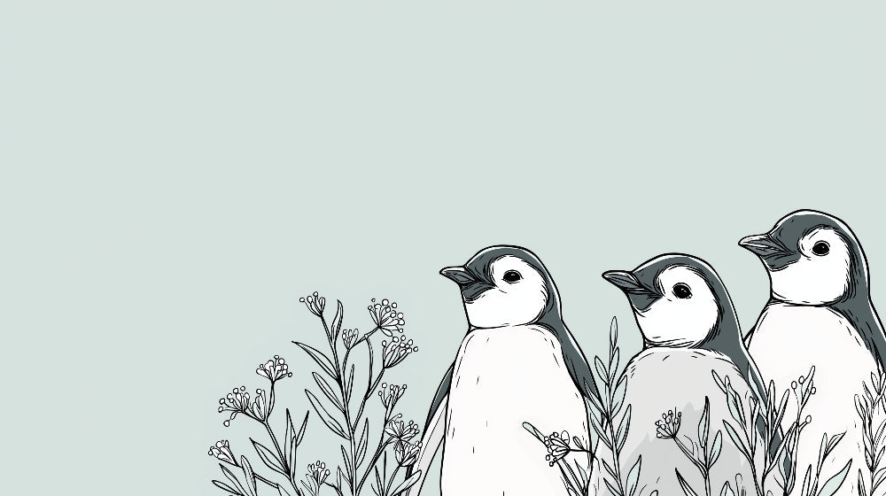 Detailed penguin mural wallpaper design pattern with arctic birds and flowers by Kids-Mundo