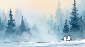 Detailed penguin winter forest mural wallpaper design pattern with arctic animals by Kids-Mundo