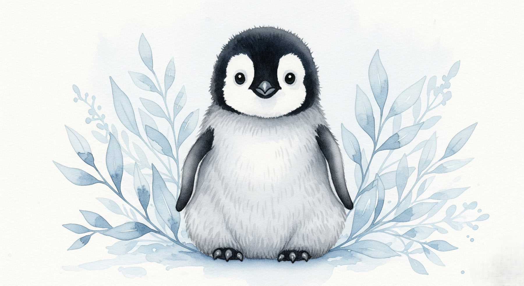 Detailed penguin and aquatic foliage mural wallpaper design pattern by Kids-Mundo