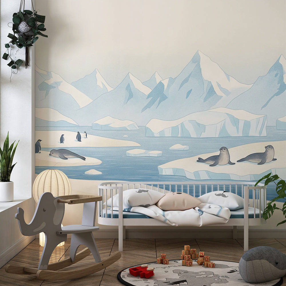 Kids-Mundo icy penguin and seal wall mural bringing arctic colour to a playroom