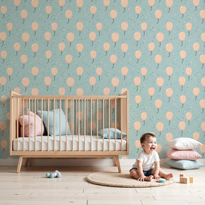 Pink balloons mural wallpaper creating festive atmosphere in modern nursery by Kids-Mundo