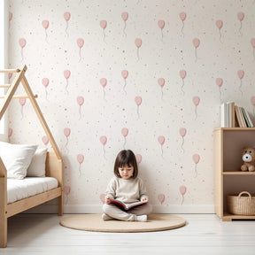 Pink balloon mural wallpaper with stars creating dreamy nursery decor by Kids-Mundo