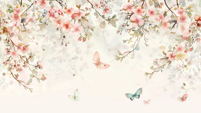 Kids-Mundo flat artwork of the pink blossom branches wall mural design