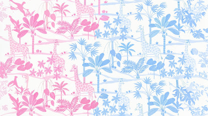 Kids-Mundo flat artwork of the pink and blue giraffe savannah wall mural design