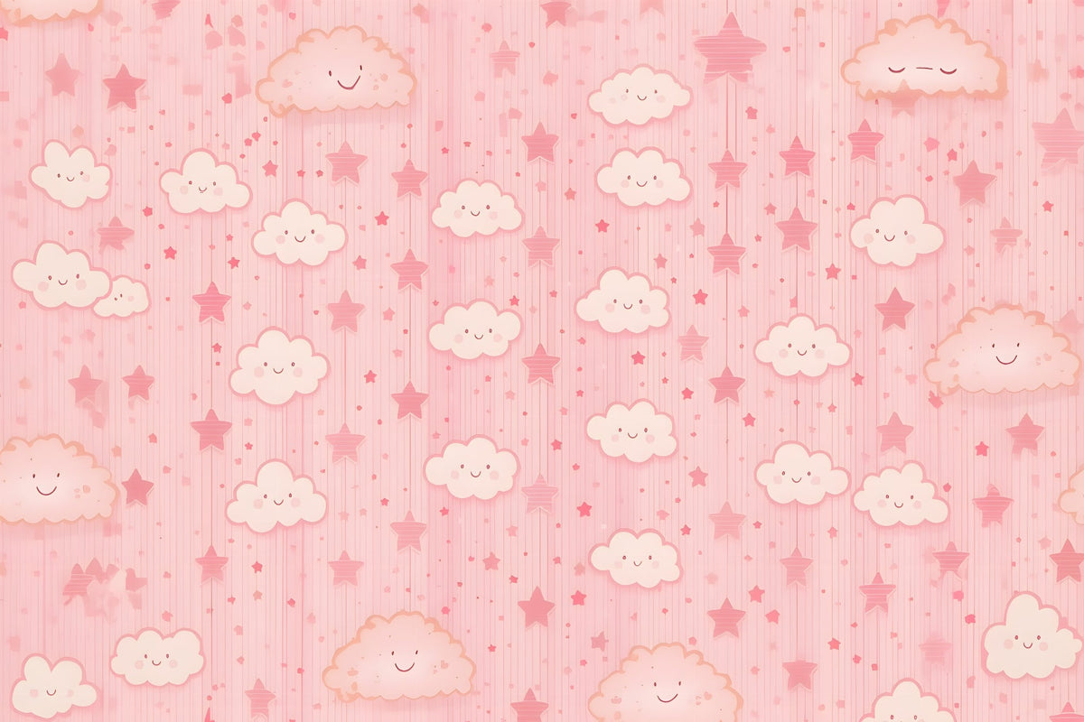 Smiling Pink Clouds and Stars Wall Mural