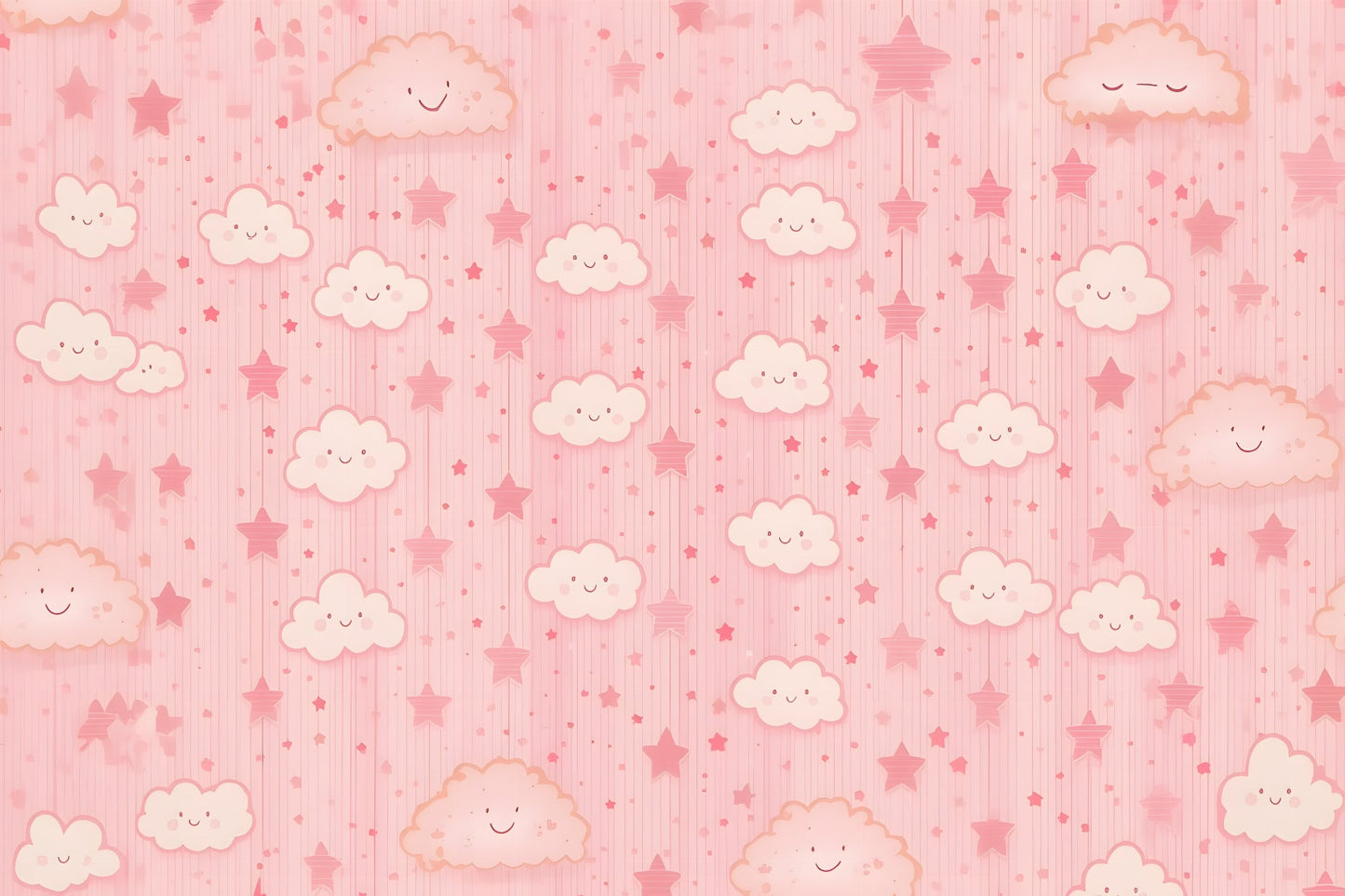 Kids-Mundo flat artwork of the pink cloud and star wall mural design shown in full repeating pattern