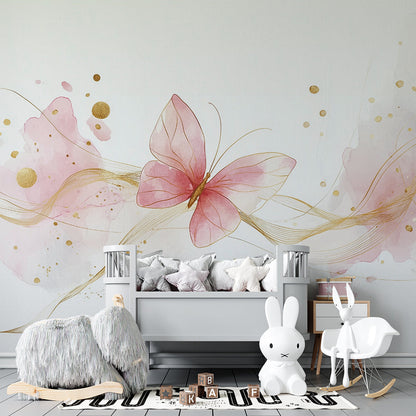 Kids-Mundo watercolour butterfly wall mural displayed on a bright, playful playroom wall
