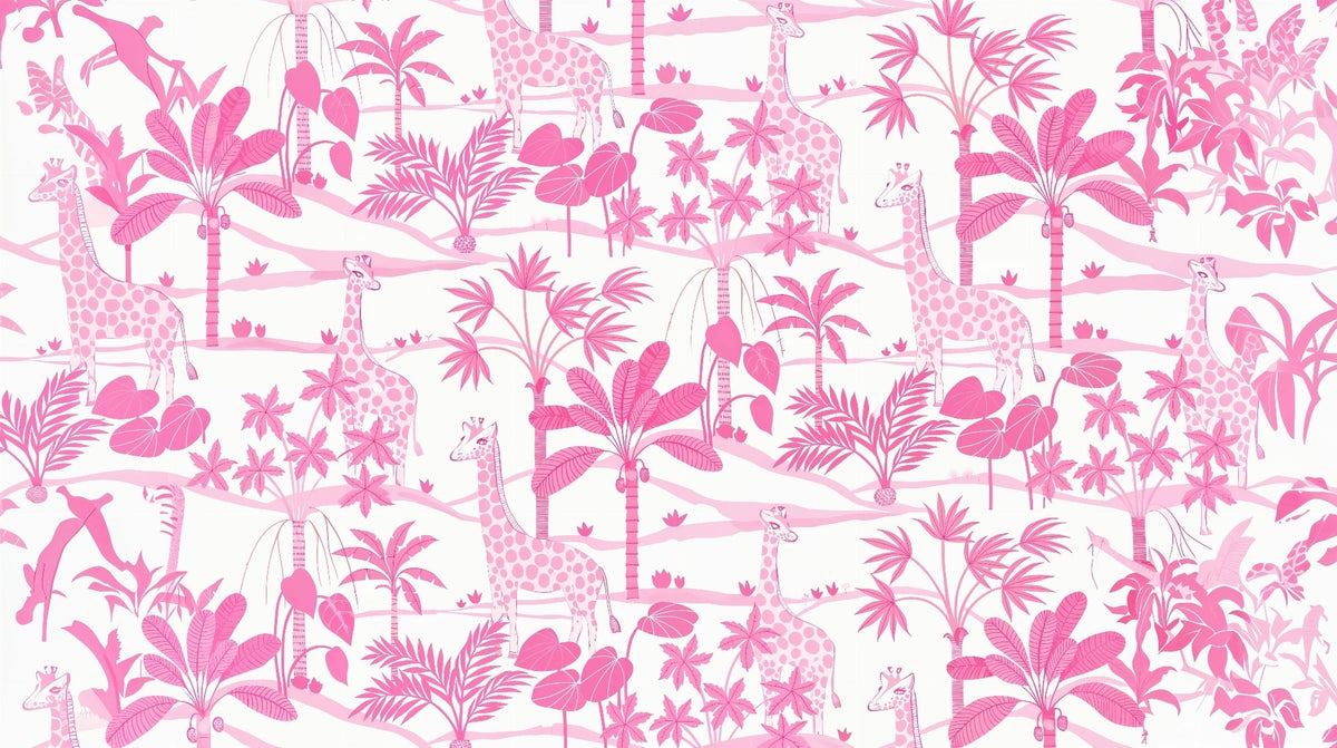 Pink Jungle Giraffes and Palms Wall Mural