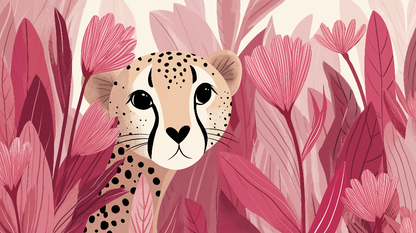 Kids-Mundo flat artwork preview of the pink jungle leopard cub wall mural design in full detail.