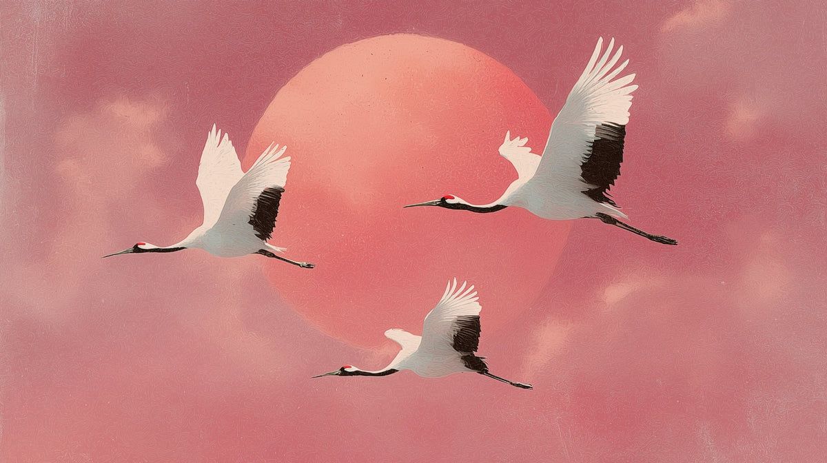 Graceful Cranes in a Pink Sky Wall Mural