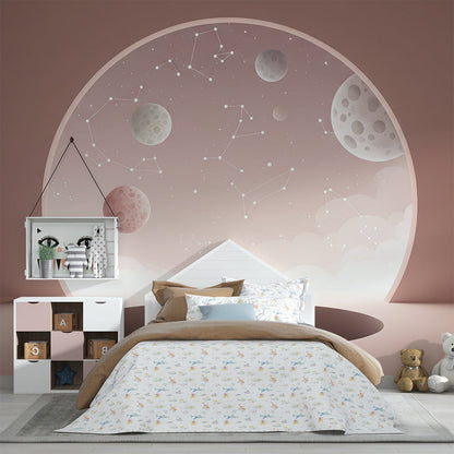 Kids-Mundo space wall mural with constellations and moons on a feature wall in a child's bedroom