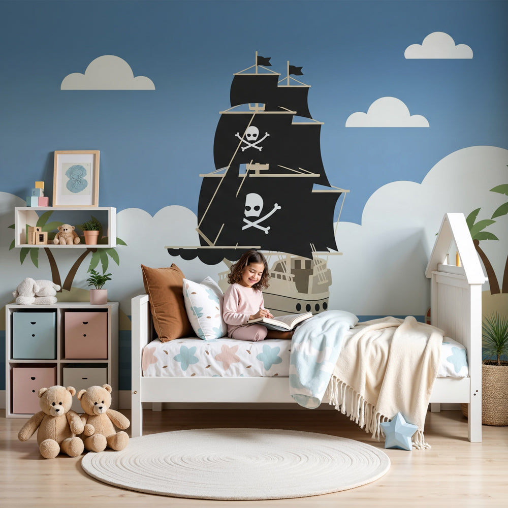 Pirate adventure mural wallpaper creating maritime themed children's bedroom decor by Kids-Mundo