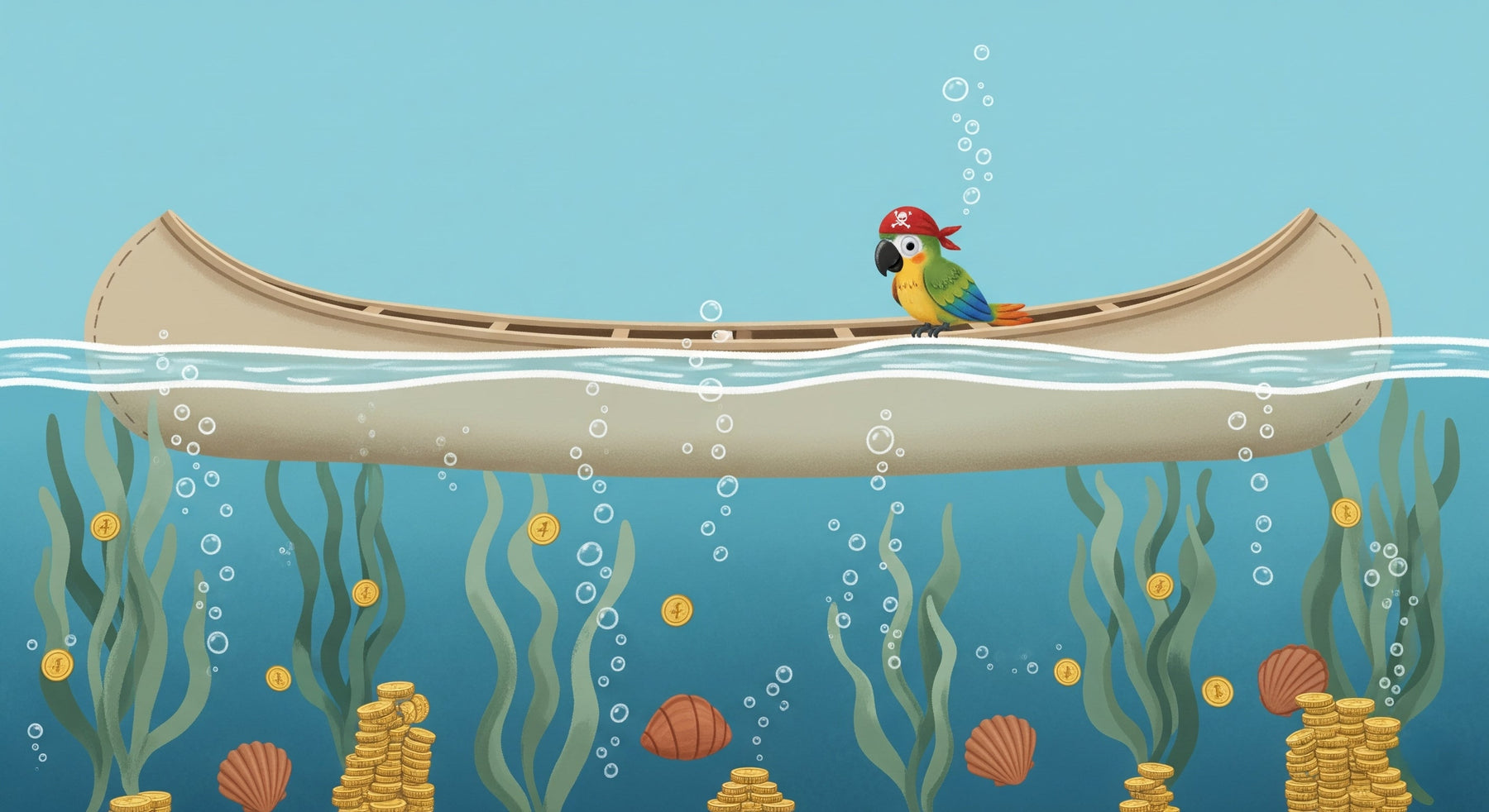 Detailed underwater pirate adventure mural wallpaper design pattern with parrot and treasures by Kids-Mundo