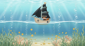 Detailed underwater pirate adventure mural wallpaper design pattern with red panda by Kids-Mundo