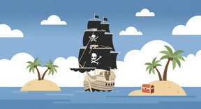 Detailed pirate ship and treasure island mural wallpaper design pattern by Kids-Mundo