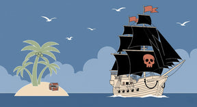Detailed pirate adventure mural wallpaper design pattern featuring ships and treasure island by Kids-Mundo