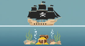 Detailed pirate adventure mural wallpaper design pattern with ship and underwater treasure by Kids-Mundo