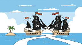 Detailed pirate ships and ocean island mural wallpaper design pattern by Kids-Mundo