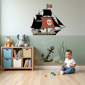 Pirate adventure mural wallpaper creating magical underwater theme in modern nursery by Kids-Mundo