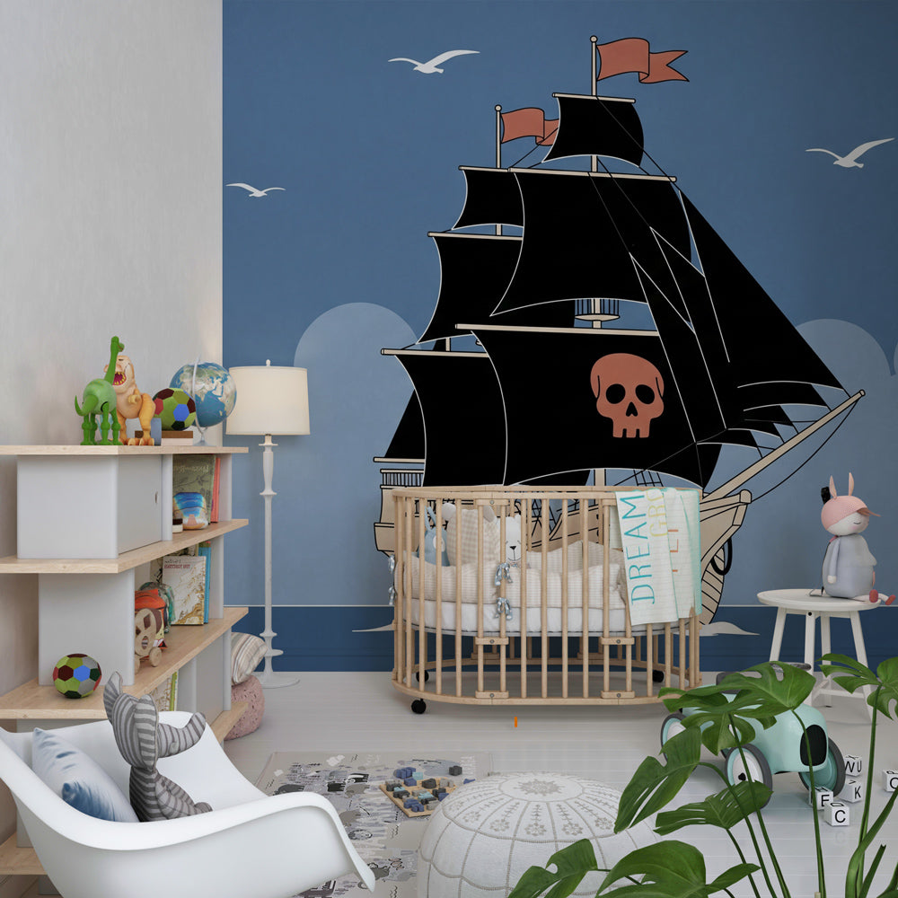 Sea treasure hunt wallpaper transforming modern nursery into pirate paradise decor