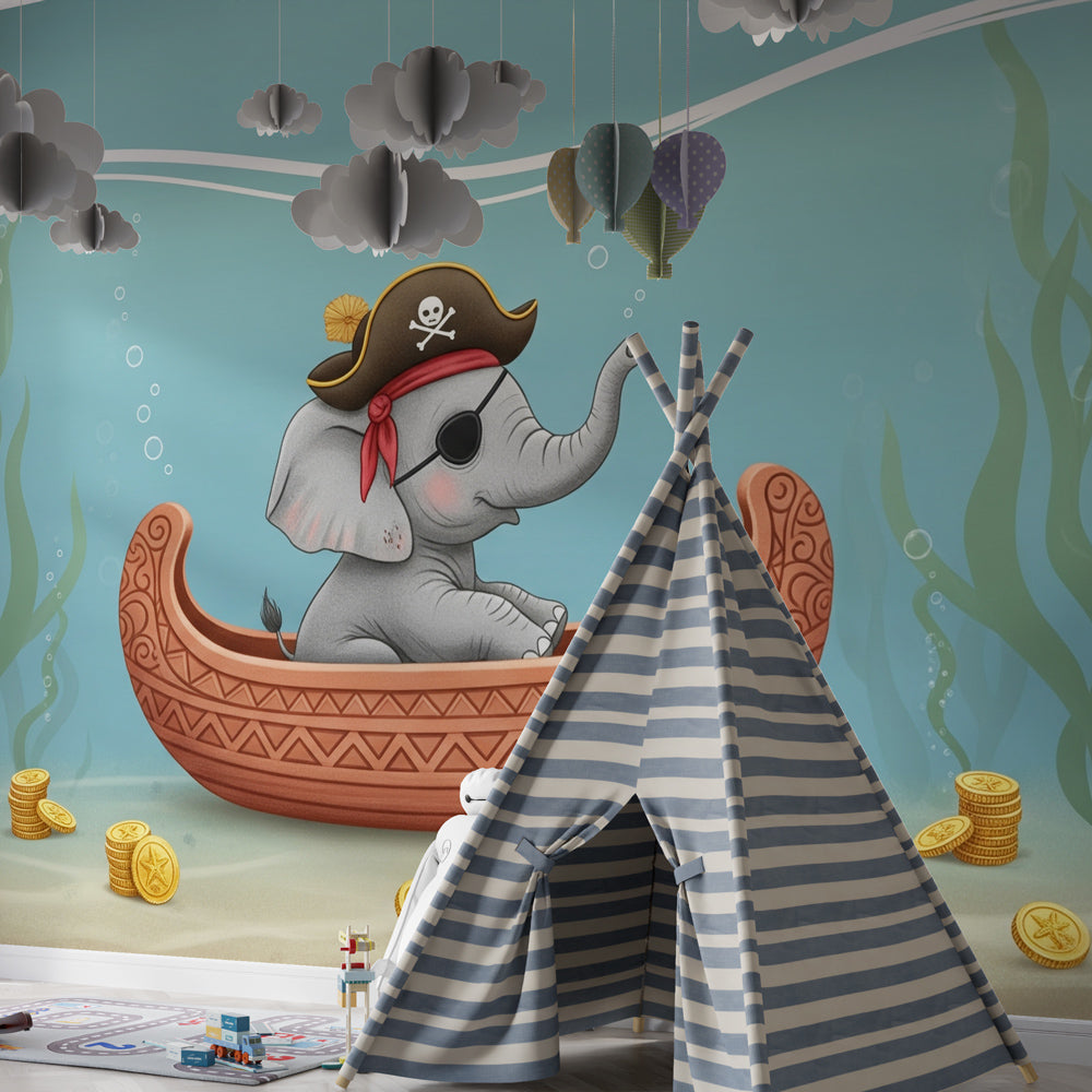 Underwater adventure mural wallpaper creating magical kids bedroom atmosphere