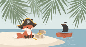 Detailed pirate fox tropical island mural wallpaper design pattern by Kids-Mundo