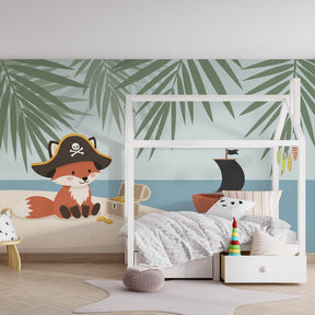 Fox pirate treasure island mural wallpaper inspiring imaginative play in kids room