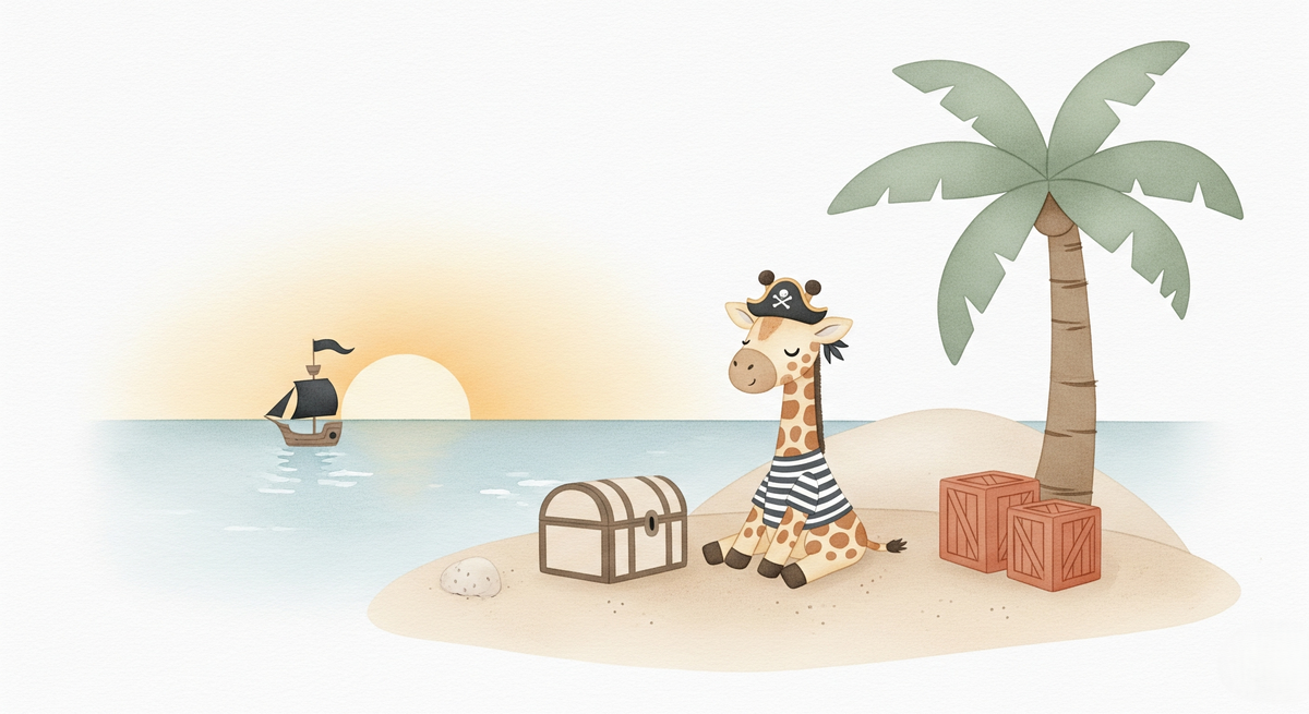 Pirate Giraffe Treasure Island Wall Mural