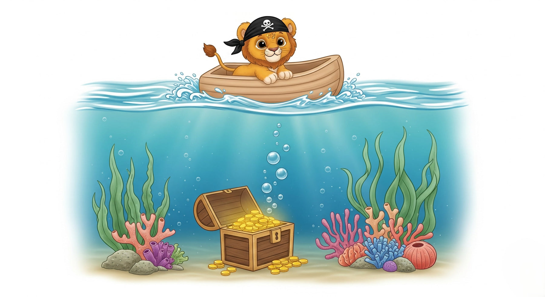 Detailed pirate lion underwater adventure mural wallpaper design pattern by Kids-Mundo