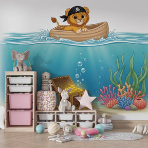 Underwater treasure chest mural wallpaper transforming children's bedroom into adventure space