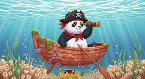 Detailed pirate panda underwater treasure mural wallpaper design pattern by Kids-Mundo
