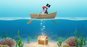 Detailed pirate penguin underwater adventure mural wallpaper design pattern by Kids-Mundo