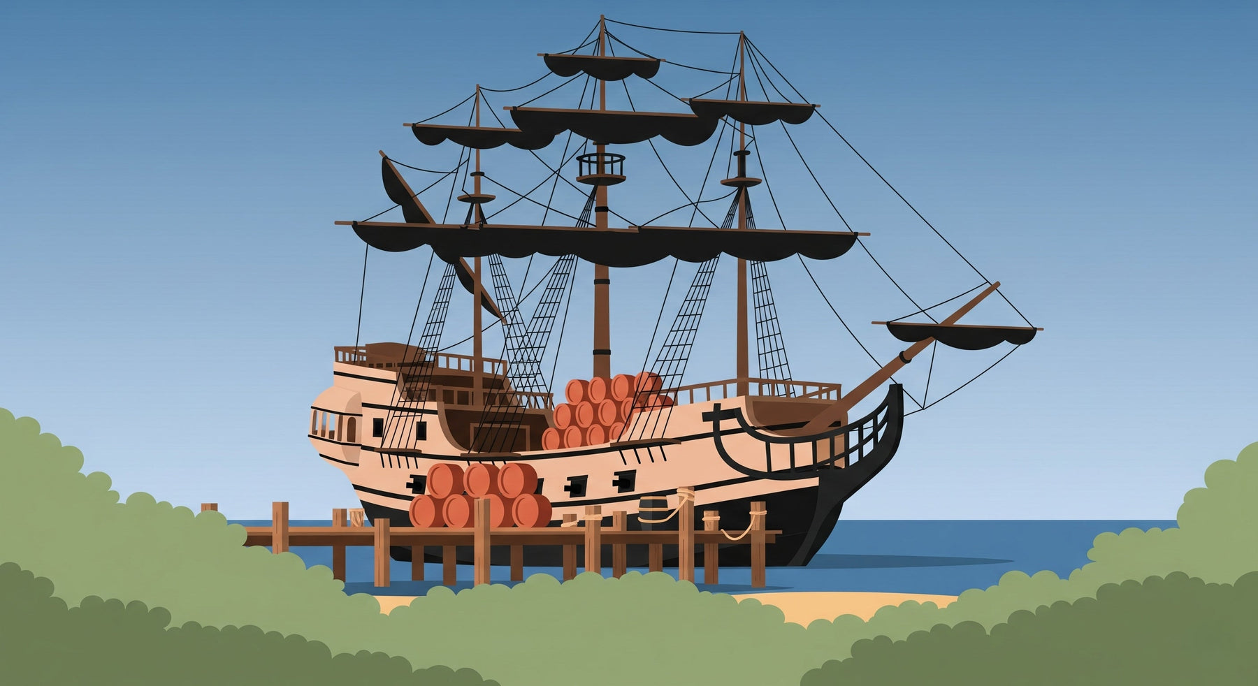 Detailed pirate ship mural wallpaper design pattern showing maritime adventure theme by Kids-Mundo