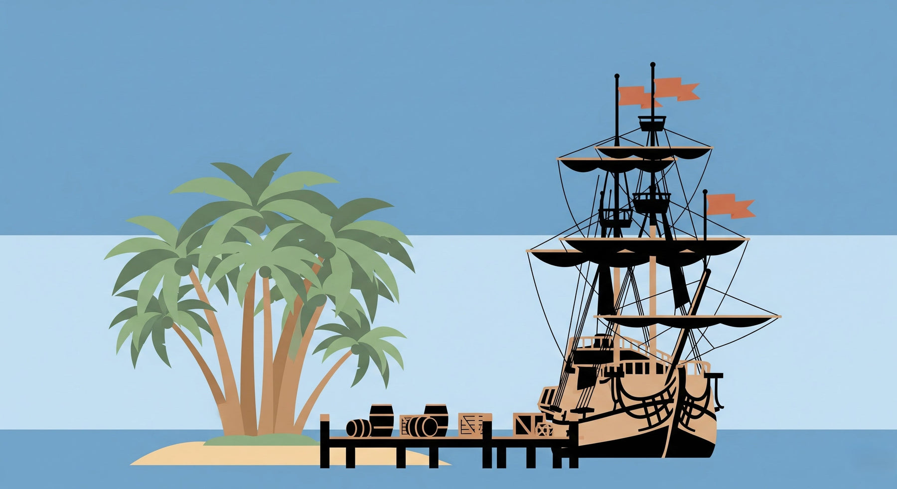 Detailed pirate ship and tropical island mural wallpaper design pattern by Kids-Mundo