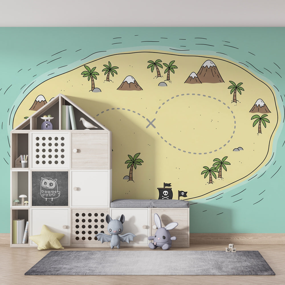 Colorful pirate map mural wallpaper for nautical themed nursery by Kids-Mundo