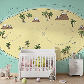 Adventure island treasure map wallpaper transforming children's playroom into pirate paradise