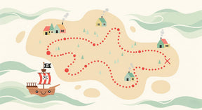 Detailed pirate treasure map mural wallpaper design pattern with ship and adventure elements by Kids-Mundo