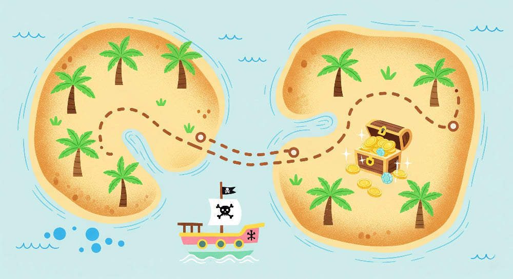 Detailed pirate treasure map mural wallpaper design pattern with tropical islands by Kids-Mundo