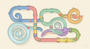 Detailed playful circuit mural wallpaper design pattern with colorful racing tracks by Kids-Mundo